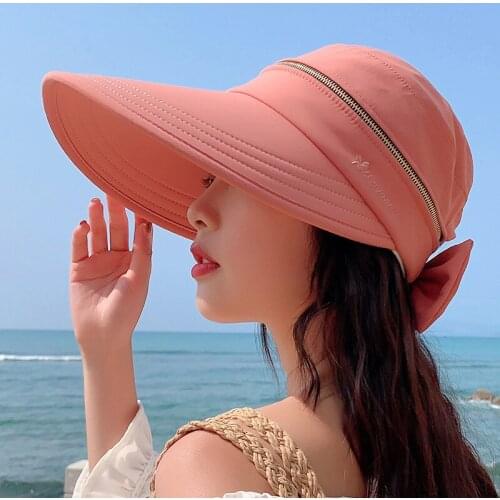New Summer Sun Hat Long Brim Zipper Detachable Top Hats Womens Sun Protection Sports Fishing Beach Caps Panama Empty Top Hats