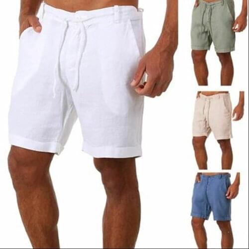 Mens Shorts Cotton Linen Beach Trousers Summer Breeches Cool Comfy Linho Shorts Stylish Lightweight Drawstring Loose Short Pants