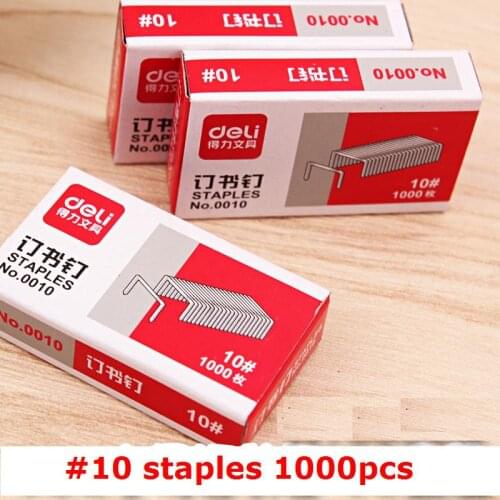 2Packs 2000Pcs 10# Small Size Staples 9mmx5mm Metal Staples Silver Color Paper Capacity 15 Sheets Deli 0010 Retail