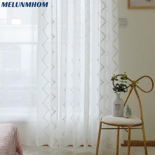 New Designed White Stripes Window Treatments Tulle Curtains for Living Room Yarn Embroidery Sheer Curtain Bedroom Screens