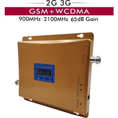Gain 65dB GSM 900 UMTS 2100 Dual Band Booster 2G GSM 900MHz 3G WCDMA 2100MHz Cellular Signal Repeater Amplifier with LCD Display