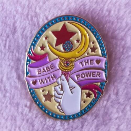 Moon Stick Enamel Pin Flowers Brooch Japan Anime Jewelry