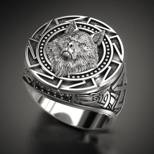 Vintage Viking Norse Mythology Giant Wolf Totem Ring Hip Hop Men Women Stainless Steel Ring Gothic Steampunk Style Rock Jewelry