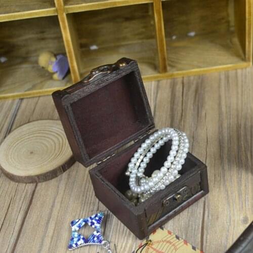 Vintage Small Wooden Lock Jewelry Holder Necklace Bracelet Storage Gift Box