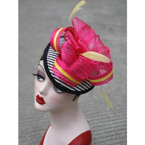 Women Kentucky Derby Sinamay Fascinator Hats Cocktail Party Wedding Heandbands Fancy Feather Head Accessories T216