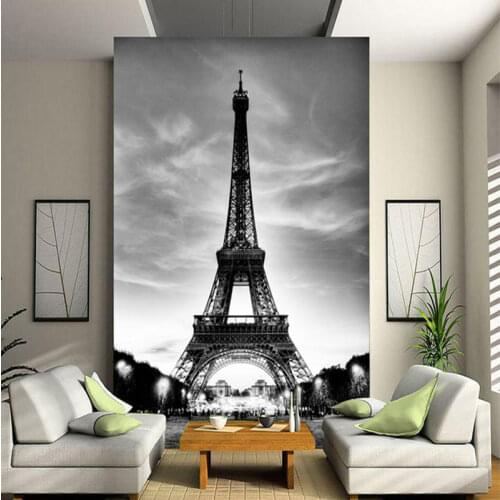 High Quality Modern 3D European Architecture Black And White Eiffel Tower Photo Wallpapers Living Room 3D Mural Papel De Parede