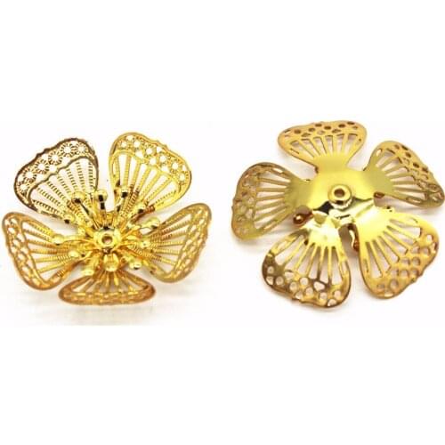 30 PCS 22mm 28mm Metal Copper Flowers Base Setting Hollow Out Flowers Bead Caps Gold Silver Color Connectors For Jewelry Making