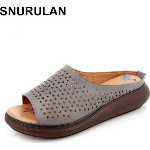 SNURULAN Womens comfortable and non-slip retro sandals | New genuine leather slipper with soft bottom for women, retro leisure