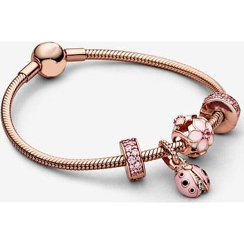 2020 Fashion Autumn New Magnolia Flower Ladybug Pendant Bracelet Suitable For Original Female Diy Exquisite Jewelry Accessories