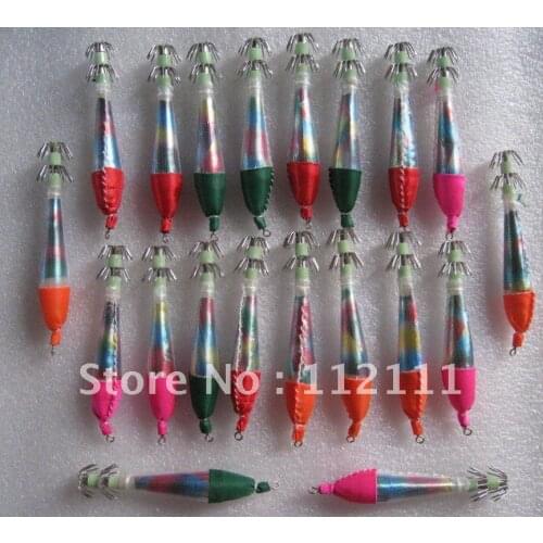 100pcs fishing lure squid jigs ,many colour mixed,glow in dark