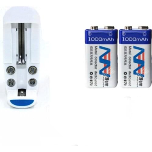 2PCS Large capacity 9V 1000mAh lithium ion rechargeable 9V lithium ion battery+universal 9v aa aaa 18650 cr123a battery charger