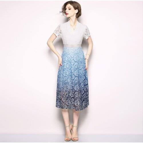 2021 Summer Plus Size Lace Hollow Out Sexy Dresses Women Casual Evening Party Dress V Neck Vestidos Mujer
