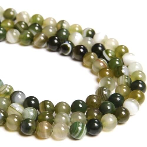 4 6 8 10 12 MM Smooth Green Natural agates Stone Beads loose Stripes Agates spacer gem Stone Beads for Jewelry Making handmade