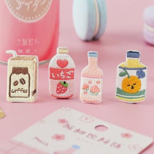 AHYONNIEX 1 Piece Embroidered Cute Sweet Drinks Patches Clothes Bags DIY Applique Embroidery Parches Iron On Patch for Clothes
