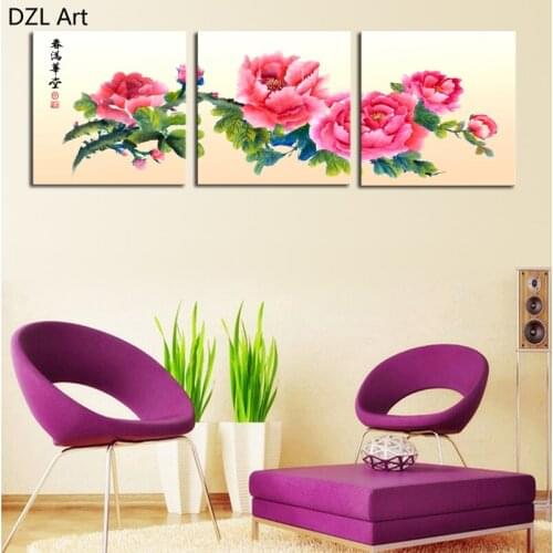Unframed 3 sets Canvas Painting Red Chinese Style Flowers Art Cheap Picture Home Decor On Canvas Modern Wall Prints Artworks