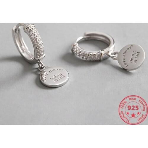 BITWBI Authentic S925 Sterling Silver Micro Diamond Geometric English Tag Fashion Charm Woman Earrings Silver Jewelry Gift