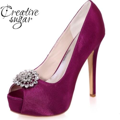 Creativesugar open toe woman wedding party bridal pumps crystal buckle 5'' heel platform royal blue white evening dress shoes