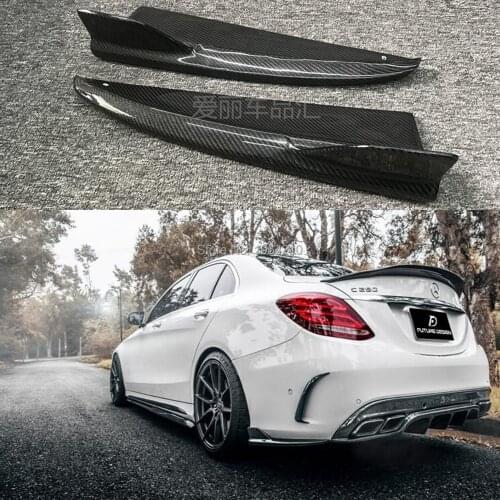 For Mercedes Benz W205 4 Door AMG C63 W205 AMG & C63 2014-2016 Carbon Fiber Rear Corner Splitters Lip Bumper Protector 2Pcs