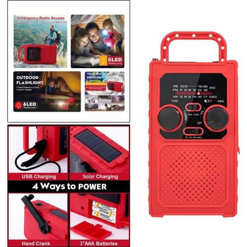 Emergency Solar Hand Crank Dynamo AM/FM Radio Portable 5000mAh Power Bank USB Charger LED Flashlight SOS