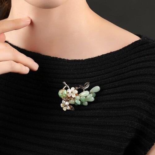 Ethnic Chinese Stone Flower Brooches For Women Simple Design Fashion Jewelry Wedding Pin And Brooch Bijouterie Broches Gift