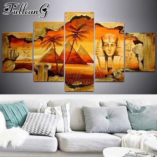 FULLCANG Egyptian abstract landscape 5 piece diy diamond painting full square round drill mosaic embroidery sale decor FC3158