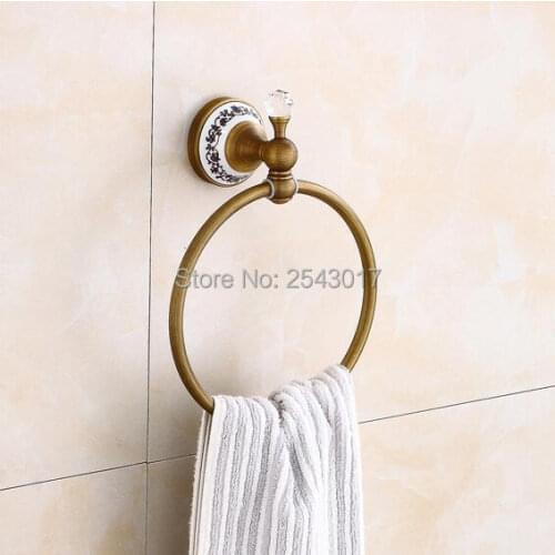 Crystal Bathroom Accessories Towel Rack High Quality Copper Brass Towel Ring Antique Finish Fashion Style ZR2219