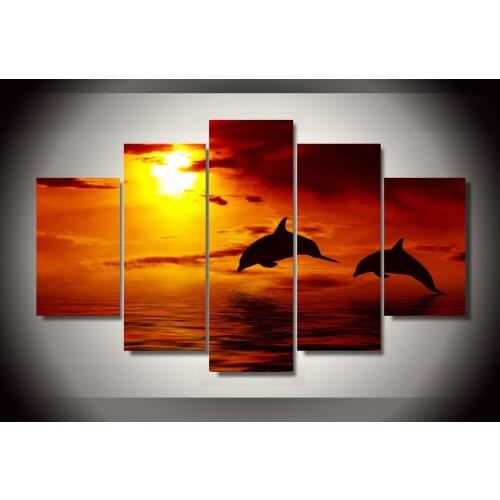 Unframed Printed Ocean sunset dolphin picture Painting wall art room decor print poster picture canvas Free shipping