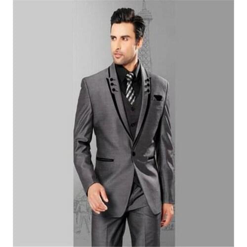 Custom Made Grey Suits For Men 3 Pieces(Jacket+Pants+Vest+Tie) Terno Masculino Groom Blazer Custom Tuxedo Man Clothes