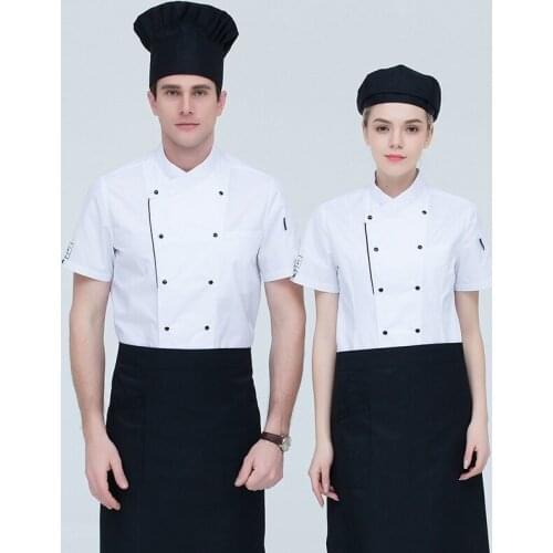 Summer Short Sleeve Chef Jacket Fastfood Shop Kitchen Uniform Lady Washable Comfortable Cook Uniform Men Chef Costume B-6550