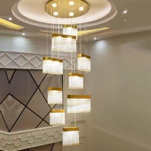 Nordic style staircase chandelier modern luxury Chandeliers Ceiling led lamp store window crystal long Chandelier Lighting