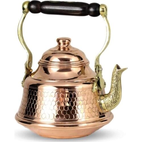 Menne Heavy Gauge 1mm Thick Natural Handmade Turkish Copper Tea Pot Kettle Stovetop Teapot, Large 3.1 Qt - 2.75lb