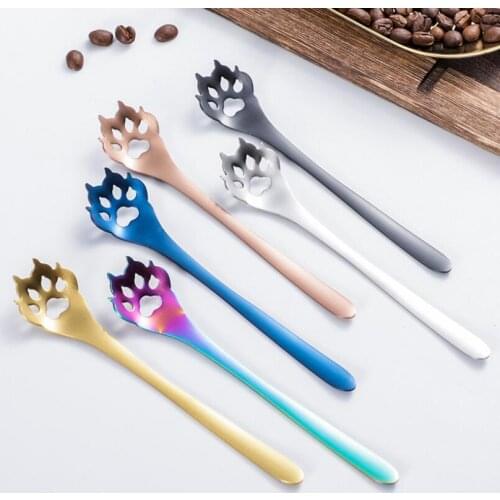 Fashion Creative Cute Dog Paw Mixing Spoon 304 Stainless Steel Coffee Stirring Spoon Dessert Cake Spoons Multicolor