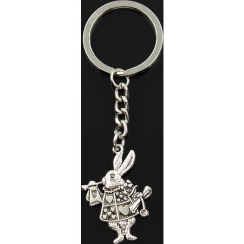 Fashion 30mm Key Ring Metal Key Chain Keychain Jewelry Antique Silver Color Plated Musical Rabbit Trumpet 36x23mm Pendant