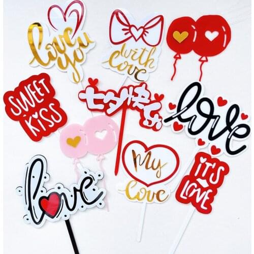 New Original Love Wedding Cake Toppers Heart Valentines Day Cupcake Topper for Baby Wedding Party Cake Decorations Baby Shower