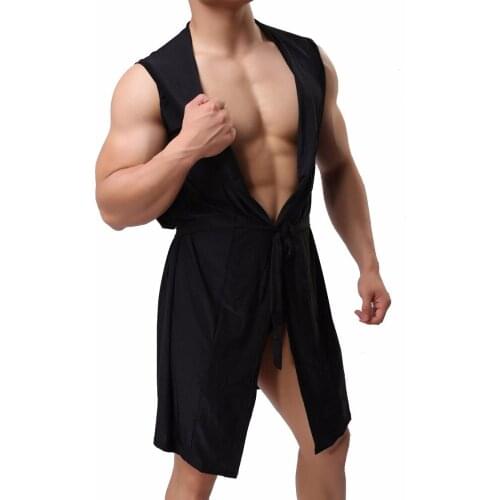 New Mens Fashion Bathrobe Sauna Clothes Massage Clothes Ice Silk Sleepwear Pajamas Home Loose Fitting Clothes