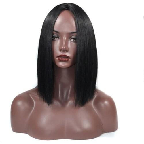 Black Wig Synthetic Short Straight Bob Wigs Natural Black Color Short Part Side Hair Wig For Black Women Heat Resistant BY184
