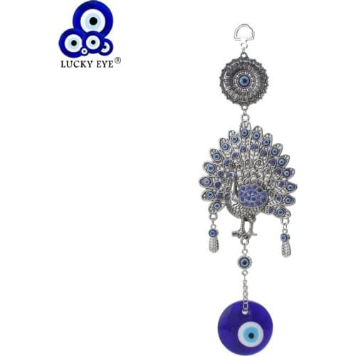 Turkish Peacock Evil Eye Car Keychain Wall Hanging Metal Glass Charms Pendent Amulet Home Decoration Office Protector Ornament