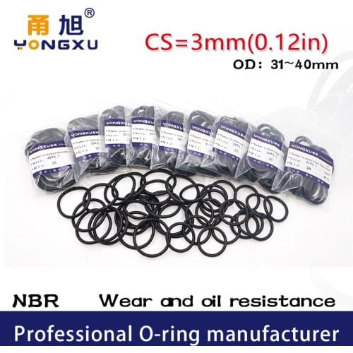 20PCS/lot Black NBR Sealing O-Ring CS3mm Thickness OD31/32/33/34/35/36/37/38/39/40*3mm O Ring Seal Rubber Gasket Rings Washer