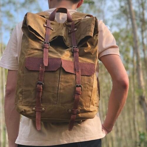 Waxed Canvas Rucksack Large Capacity Backpacks Bag For Men Camping Retro Casual Laptop BagS