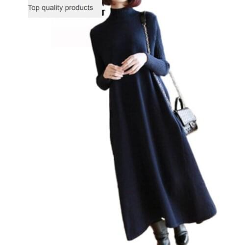 2020 Womens Autumn Winter Dress Vintage Black Elastic Dress Long Sleeve Loose knitted Sweaters Dresses Vestidos LX330