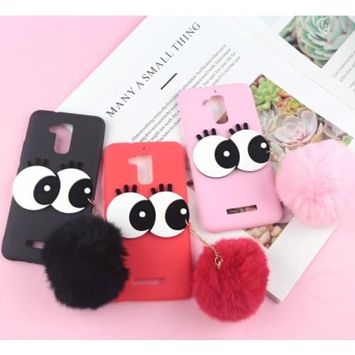 3D Cartoon Hard Big Eyes Case For Asus ZC520TL ZC553 ZB553 551 ZE520KL ZD552 ZD553KL Rabbit Fur Fluffy Ball Fuzzy Case TPU Cover