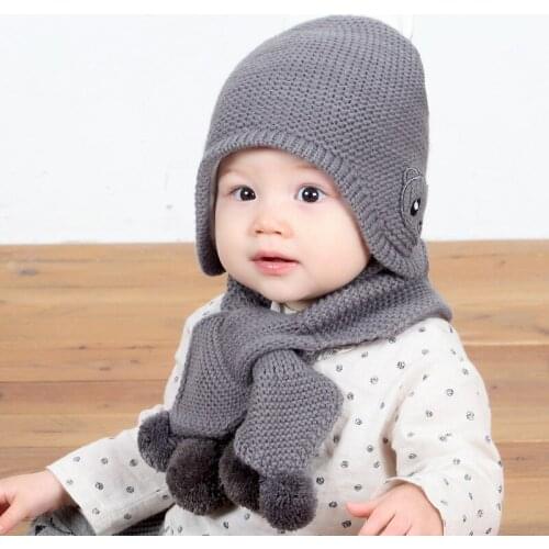 ZMAFOX toddlers winter beanie hat scarf set lovely children baby boys girls knitting hats pompom scarves kids thermal caps 1-4Y