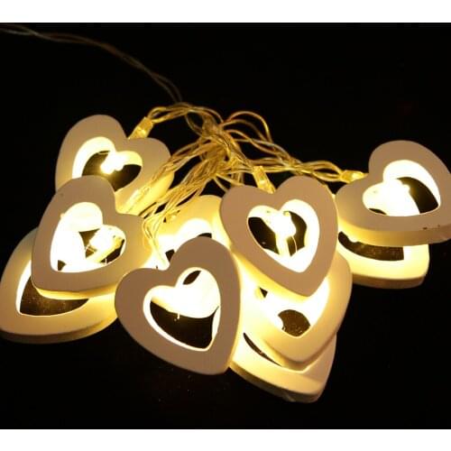10 Bulbs Battery Operated Wire String Fairy Romantic Wood Heart Shape Lights Lamps Wedding Party Decorations Decorative Lights