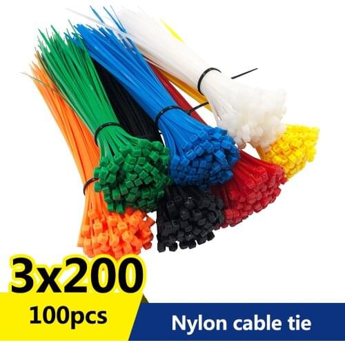 100pcs 3x200 width 2.5mm Self-Locking White Black Red Blue Yellow Green Nylon Wire Cable Zip Ties.Cable Ties
