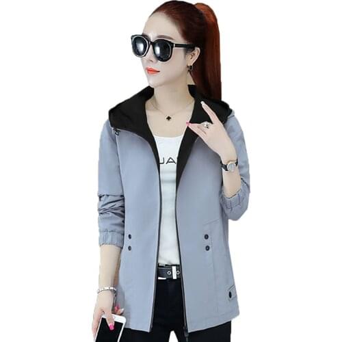2021 Ladies Spring Autumn Casual Jacket Mujer Feminina Hooded Long-Sleeved Coat Outerwear Zipper Fashion Womens Trench Coat