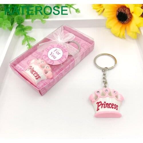 25PCS Pink Crown Keychain Princess Key Chain Ring Baby Girl Shower Favors Birthday Keepsake Party Giveaways Gift For Guest