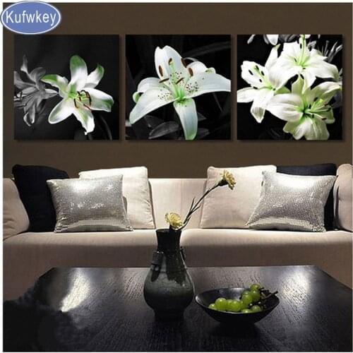 3 Piece Modern full diamond Painting lily flowers,Cross Stitch,diy 5d diamond embroidery crafts.diamond mosaic home decoration