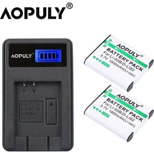 AOPULY 2pcs Li-50B Li50B Li50B Battery + LCD USB Charger For Olympus Mju 1020 SP-800UZ Stylus 1010 u 1010 1020 Ricoh CX3 CX4