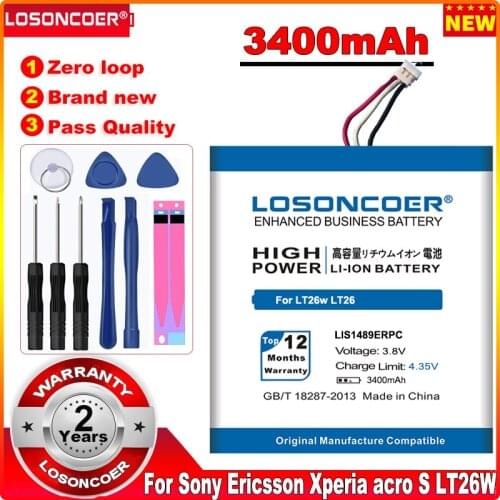 LOSONCOER 3400mAh LIS1489ERPC Battery For SONY Ericsson Xperia Acro S LT26w LT26 phone battery