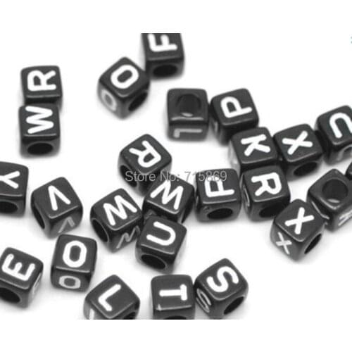 Free Ship 500Pcs 10mx10mm Mixed Black Alphabet /Letter Acrylic Cube Beads